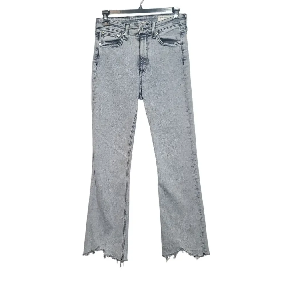 Rag & Bone Nina High-Rise Ankle Flare Jeans Marble White Acid Wash 25 GUC